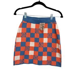 Another Girl Mini Skirt S Blue Orange Checkered Organic Cotton Maximalist NWT